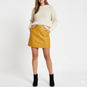 *Tattoo Faux Leather Mustard Yellow Mini Skirt